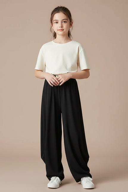 Pantalon Fluide Noir Ample Confortable Fille - Viscose
