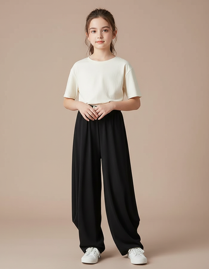 Pantalon Fluide Noir Ample Confortable Fille - Viscose