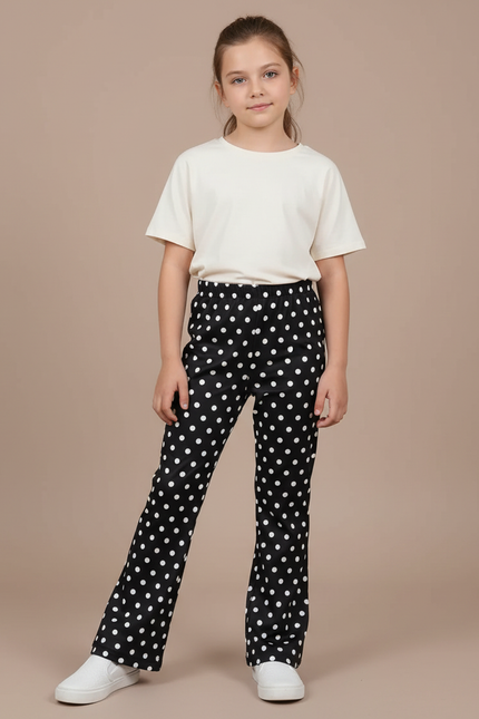 Pantalon Fluide Noir Pois Blanc Ample Enfant - Imprimé Polyester