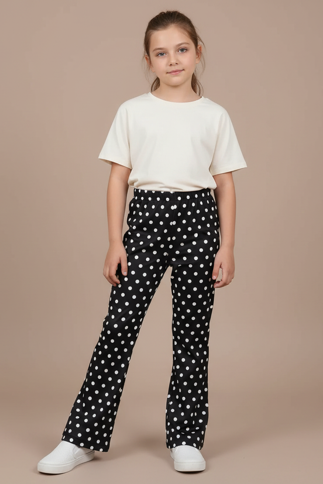 Pantalon Fluide Noir Pois Blanc Ample Enfant - Imprimé Polyester