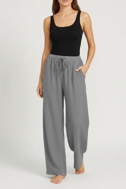 Pantalon Fluide Gaze De Coton - Gris