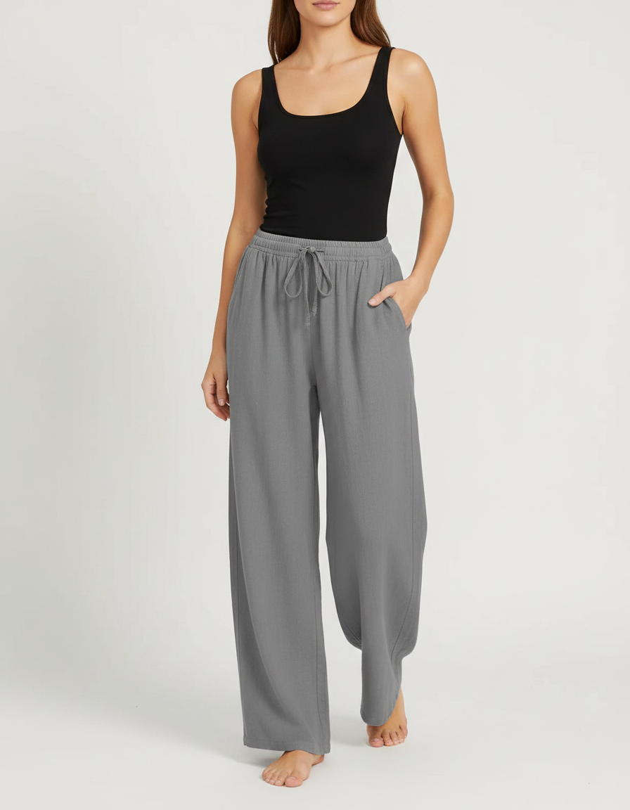 Pantalon Fluide Gaze De Coton - Gris