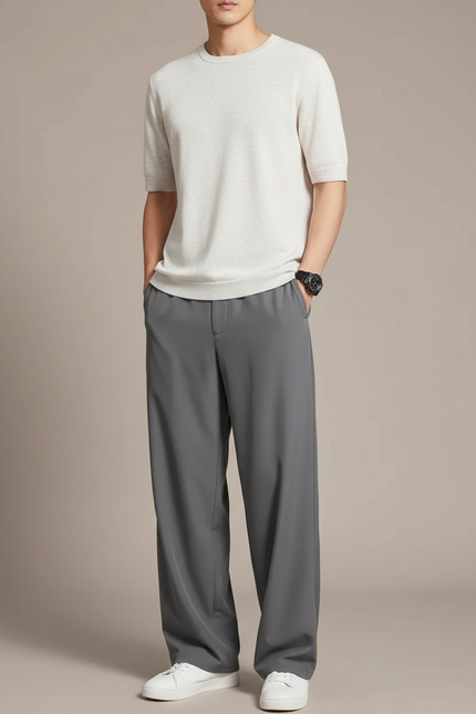 Pantalon Fluide Gris Ample Décontracté Homme Confortable - Viscose