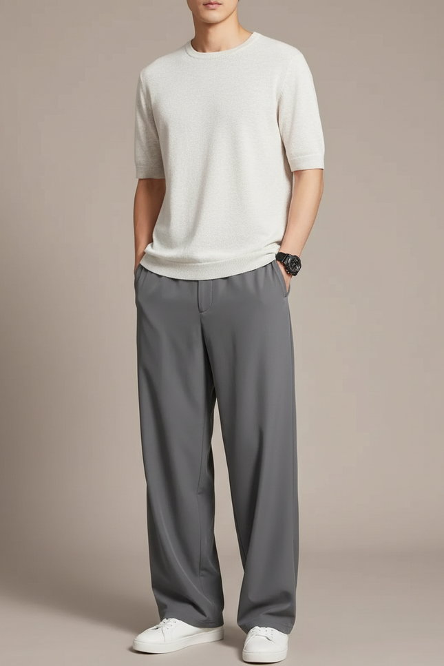 Pantalon Fluide Gris Ample Décontracté Homme Confortable - Viscose