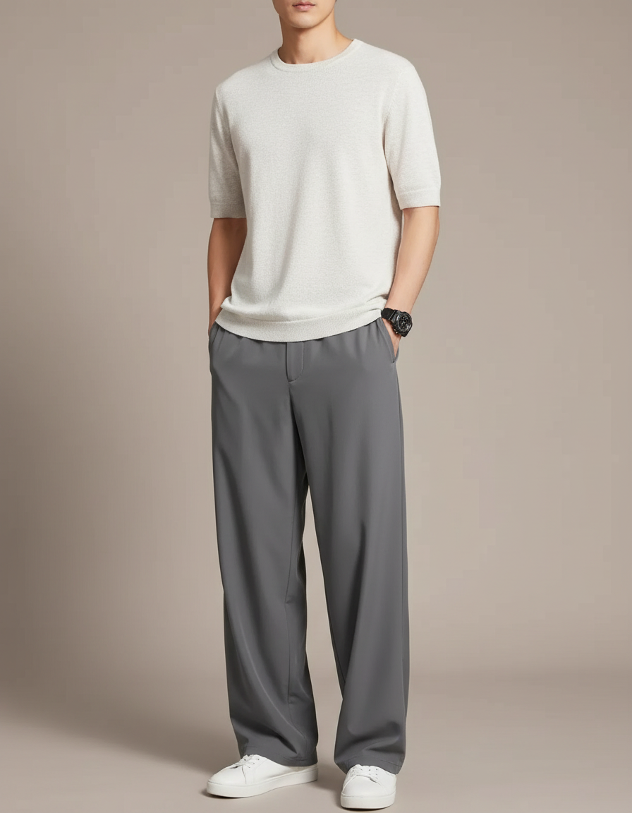 Pantalon Fluide Gris Ample Décontracté Homme Confortable - Viscose
