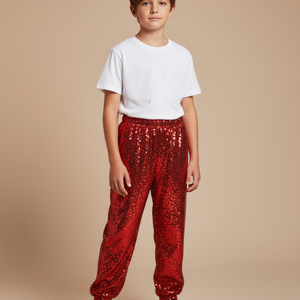 Pantalon Fluide Rouge Paillettes Scintillantes Ample Enfant - Polyester