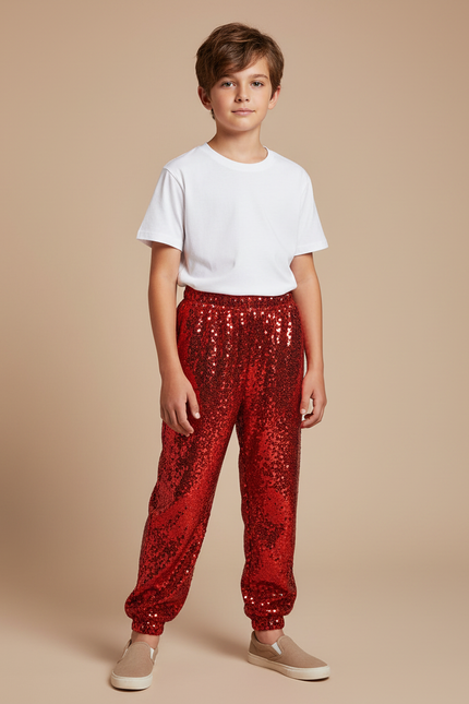 Pantalon Fluide Rouge Paillettes Scintillantes Ample Enfant - Polyester