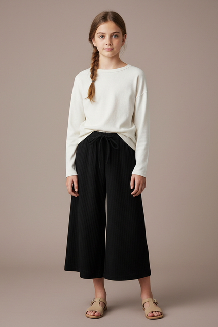 Pantalon Fluide Noir Côtelé Ample Décontracté Confortable - Maille
