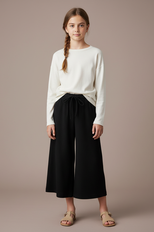 Pantalon Fluide Noir Côtelé Ample Décontracté Confortable - Maille