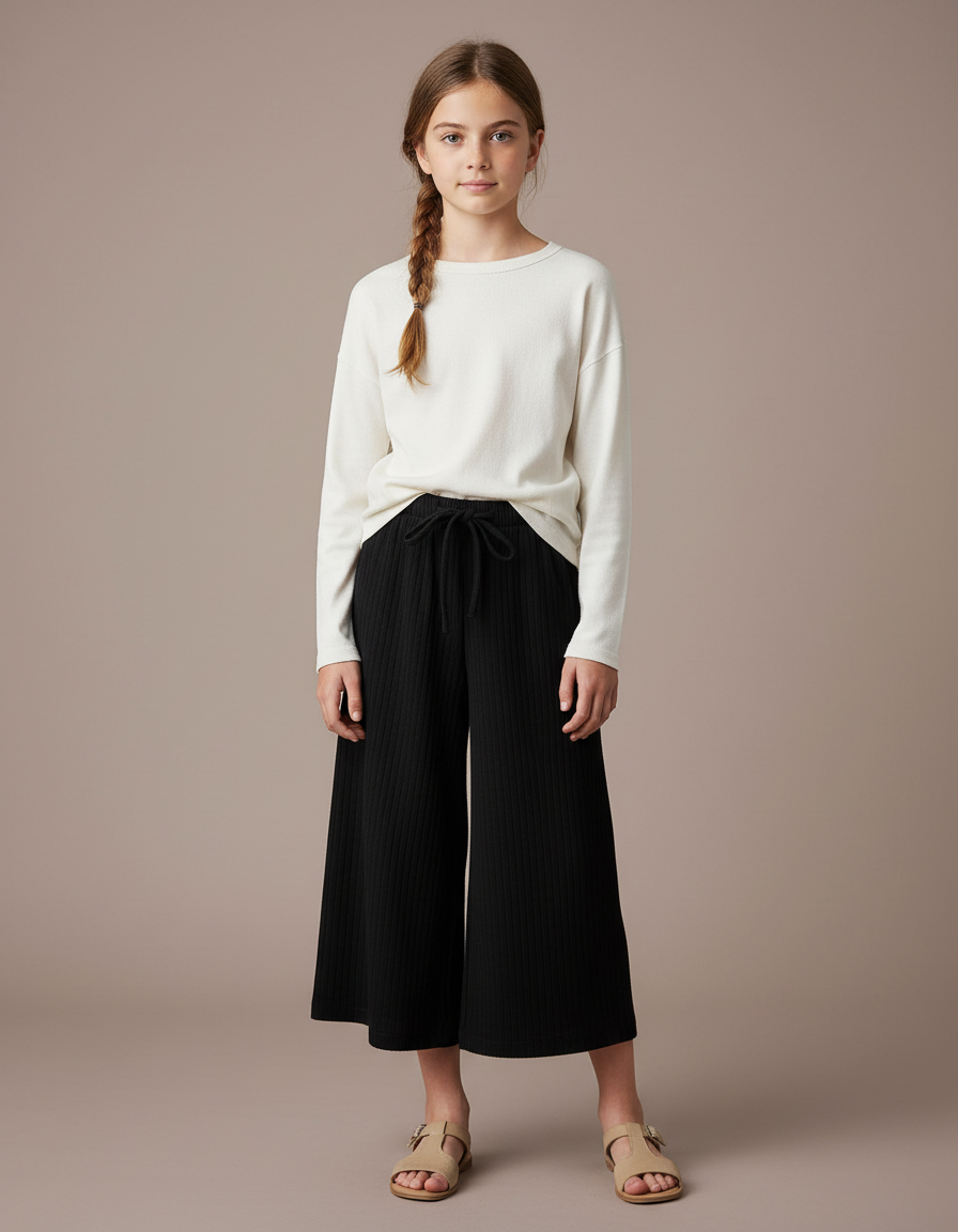 Pantalon Fluide Noir Côtelé Ample Décontracté Confortable - Maille