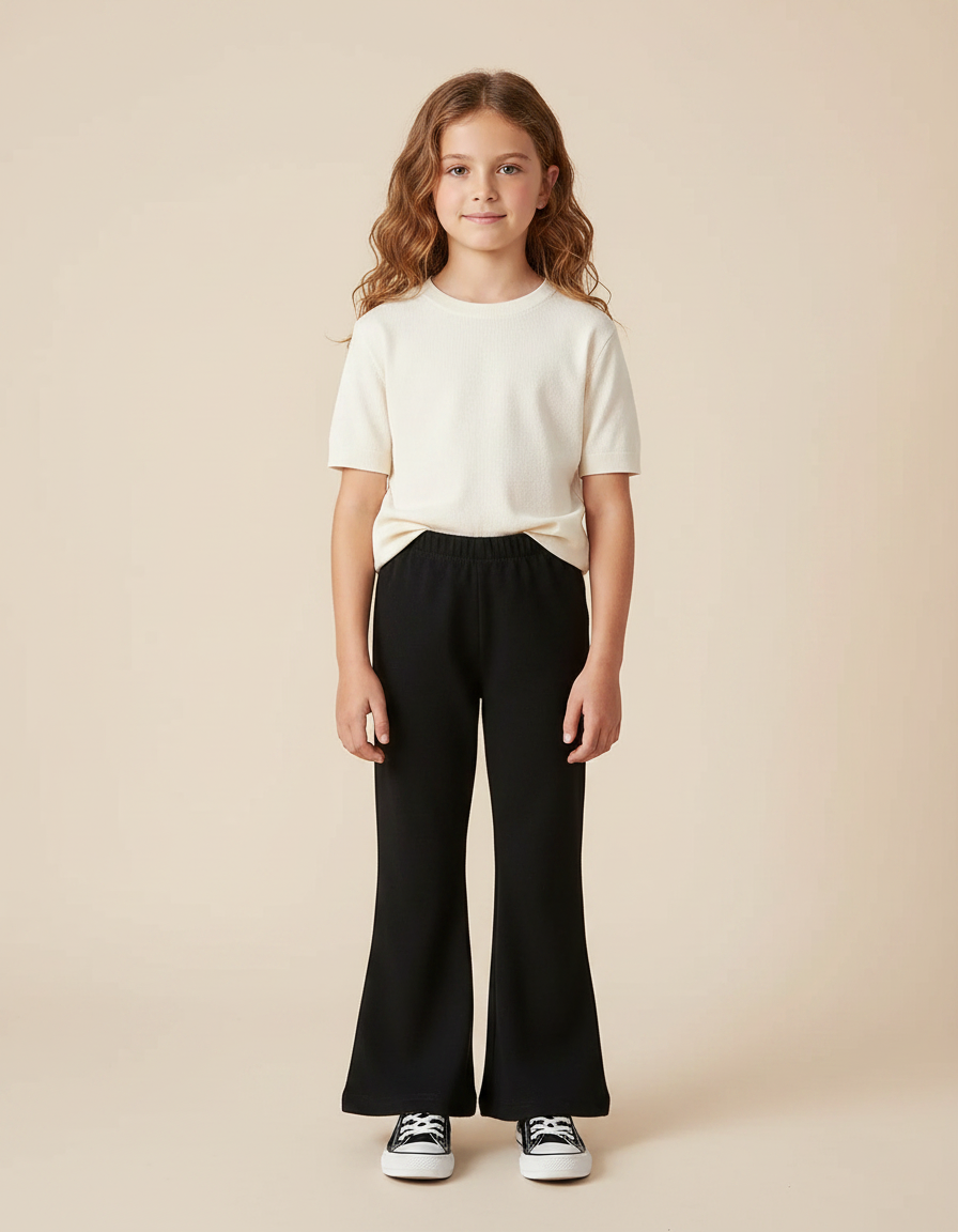 Pantalon Fluide Noir Évasé Enfant Confortable - Molleton