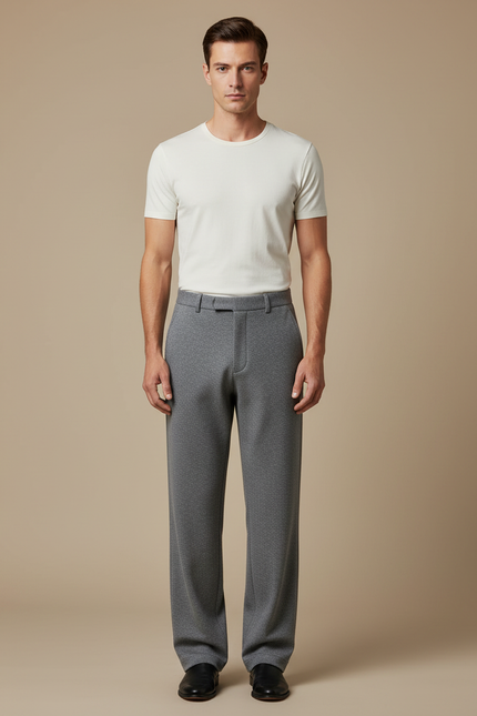 Pantalon Fluide Gris Ample Laine Élégant Décontracté Homme