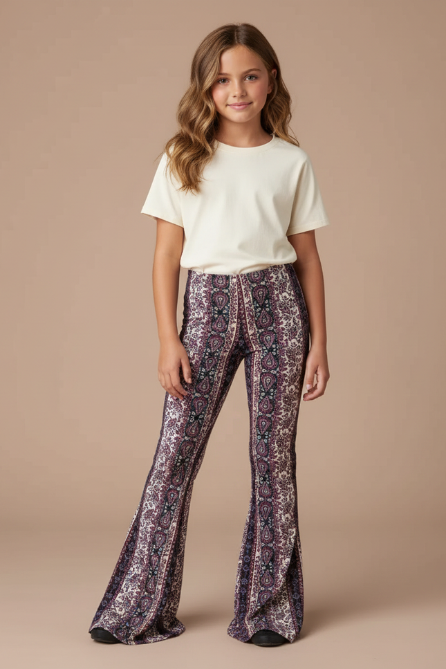 Pantalon Fluide Évasé Imprimé Bohème Confortable Fille - Viscose