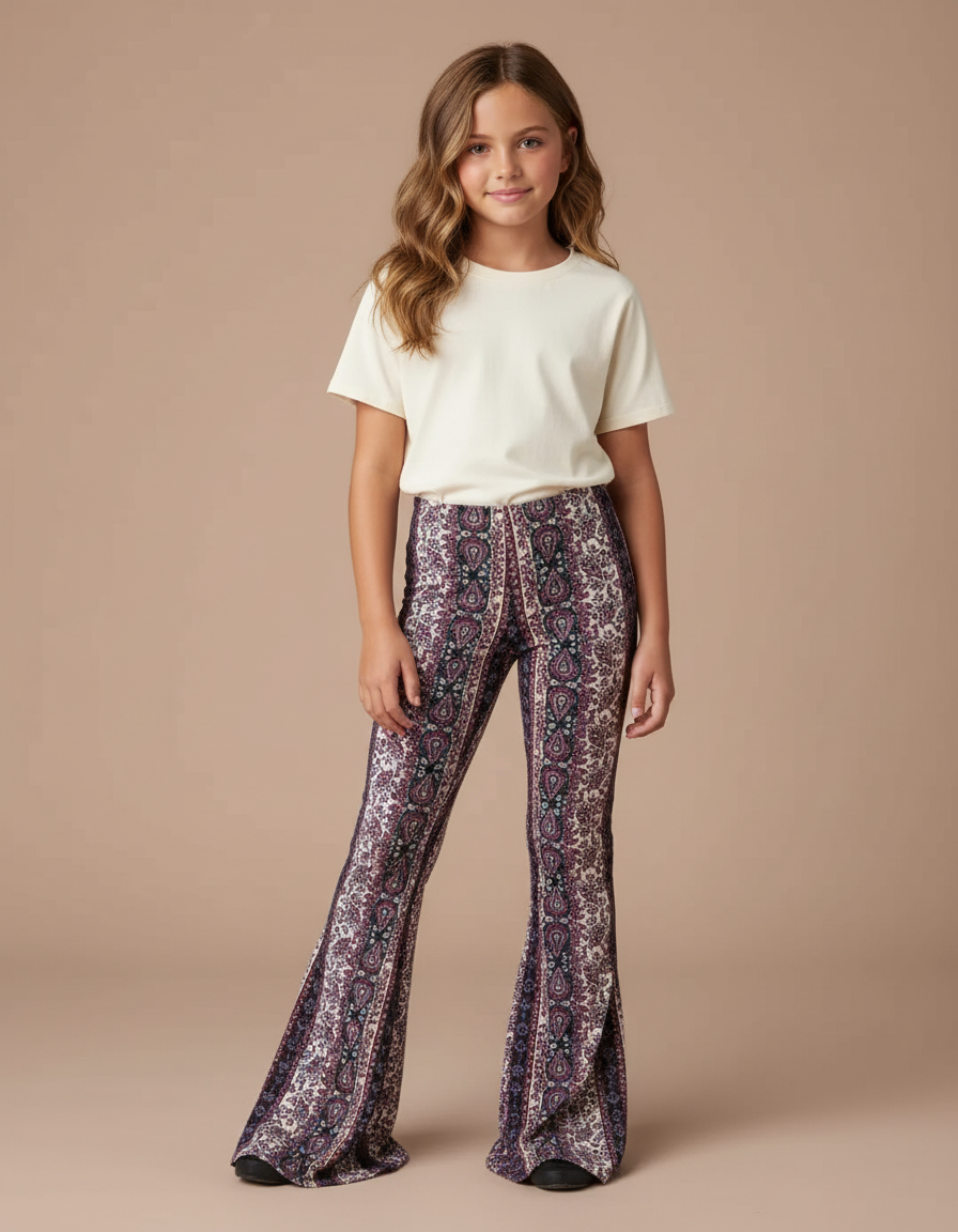Pantalon Fluide Évasé Imprimé Bohème Confortable Fille - Viscose