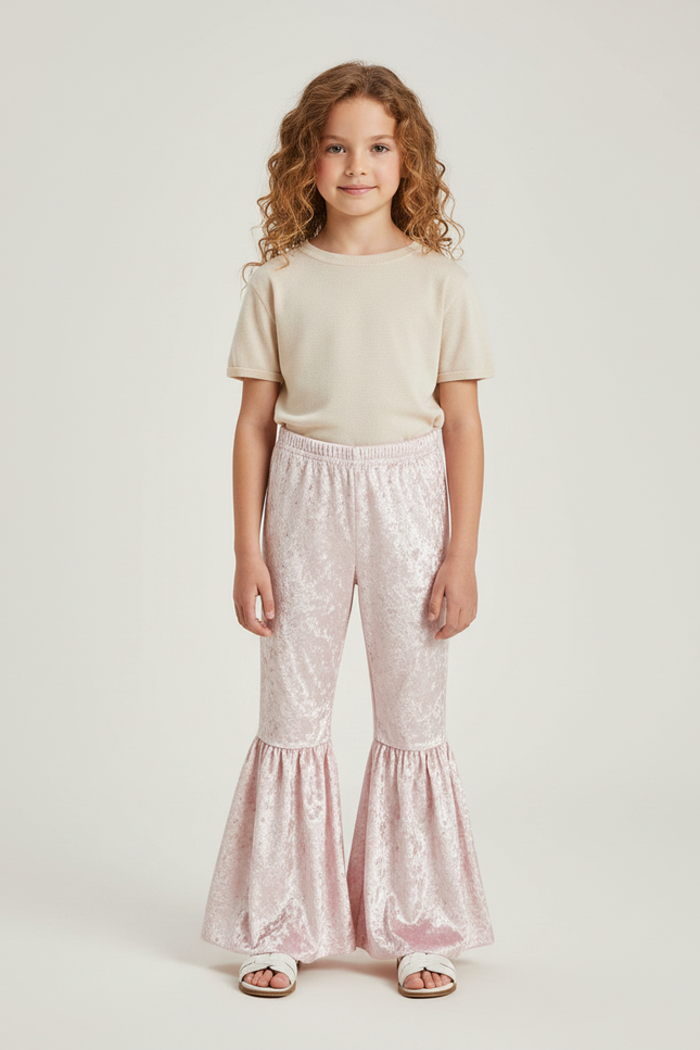 Pantalon Fluide Rose Velours Évasé Enfant Confortable