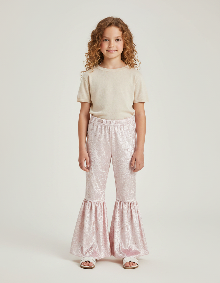 Pantalon Fluide Rose Velours Évasé Enfant Confortable