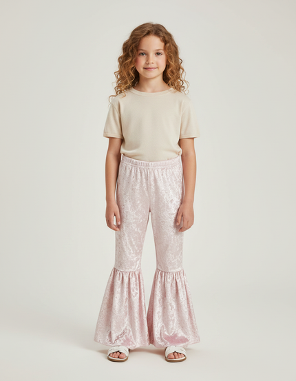Pantalon Fluide Rose Velours Évasé Enfant Confortable