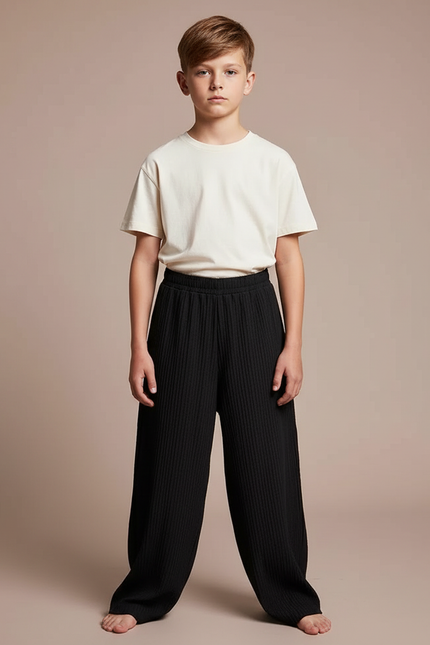 Pantalon Fluide Noir Plissé Ample Décontracté Enfant - Maille