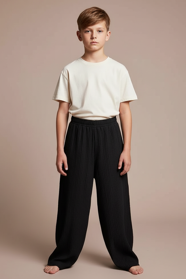 Pantalon Fluide Noir Plissé Ample Décontracté Enfant - Maille