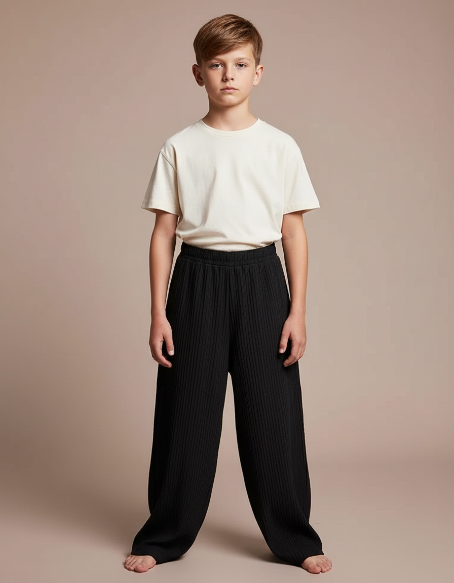 Pantalon Fluide Noir Plissé Ample Décontracté Enfant - Maille