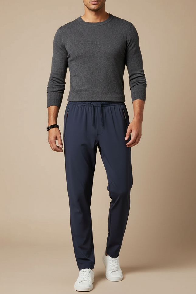 Pantalon Fluide Bleu Marine Droit Cordon Décontracté Homme - Polyester