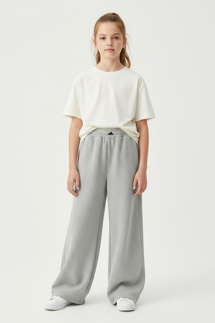 Pantalon Fluide Gris Ample Coton Sportif Fille - Molleton