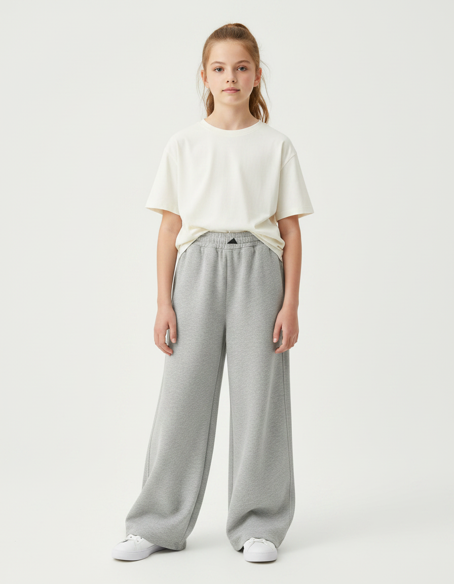 Pantalon Fluide Gris Ample Coton Sportif Fille - Molleton