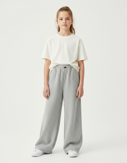 Pantalon Fluide Gris Ample Coton Sportif Fille - Molleton