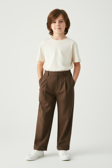 Pantalon Fluide Garçon Marron Coupe Ample Viscose - Gabardine