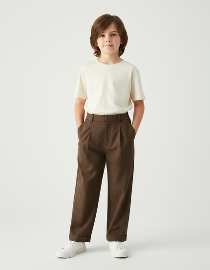 Pantalon Fluide Garçon Marron Coupe Ample Viscose - Gabardine