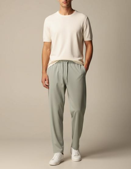 Pantalon Fluide Vert Ample Cordon Décontracté Léger - Polyester