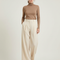 Pantalon Fluide Écru Taille Haute Ample Élégant Femme - Beige Polyester