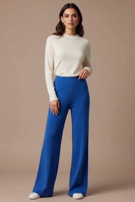 Pantalon Fluide Bleu Royal Tricot Ample Confortable - Maille