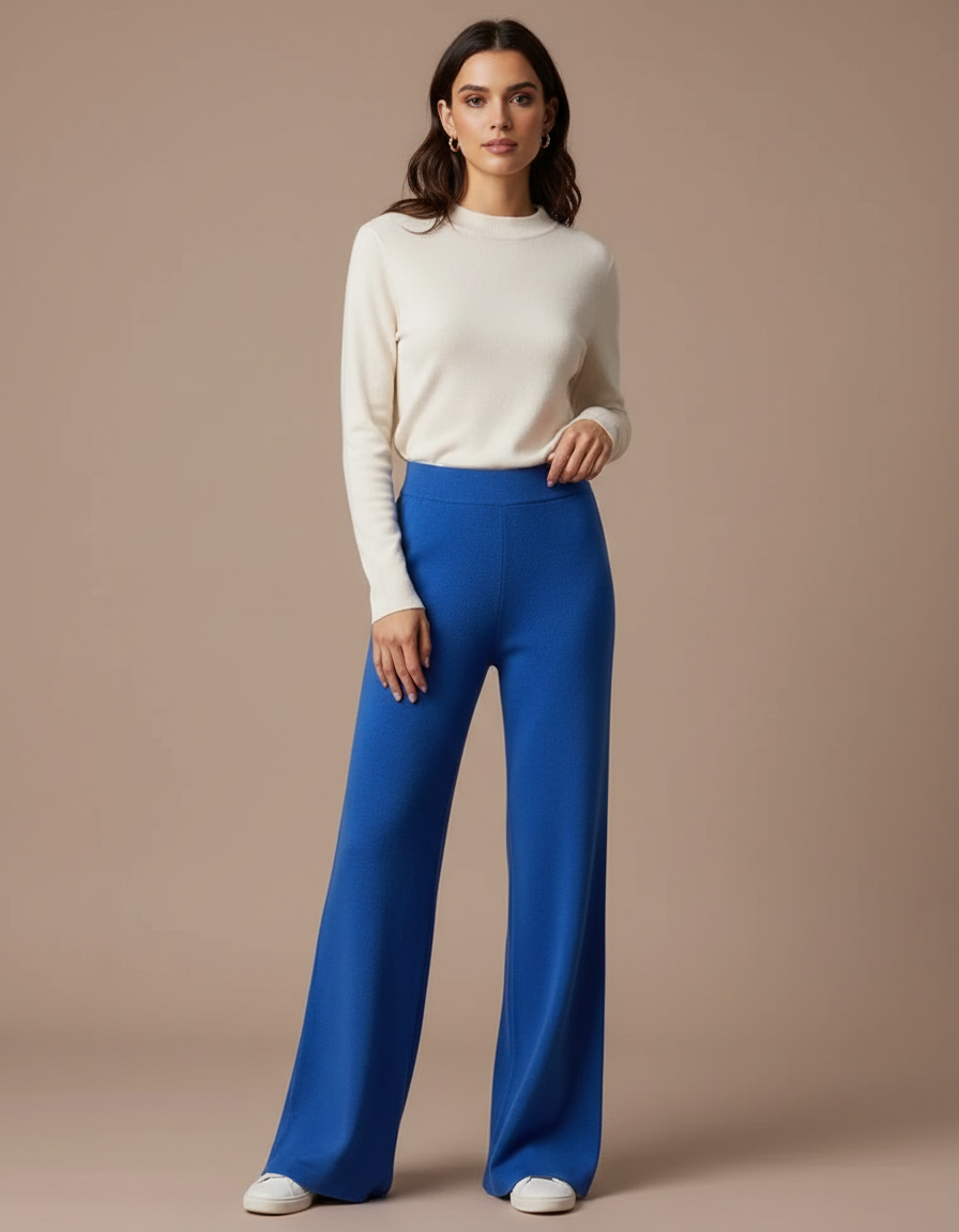 Pantalon Fluide Bleu Royal Tricot Ample Confortable - Maille