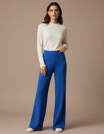 Pantalon Fluide Bleu Royal Tricot Ample Confortable - Maille