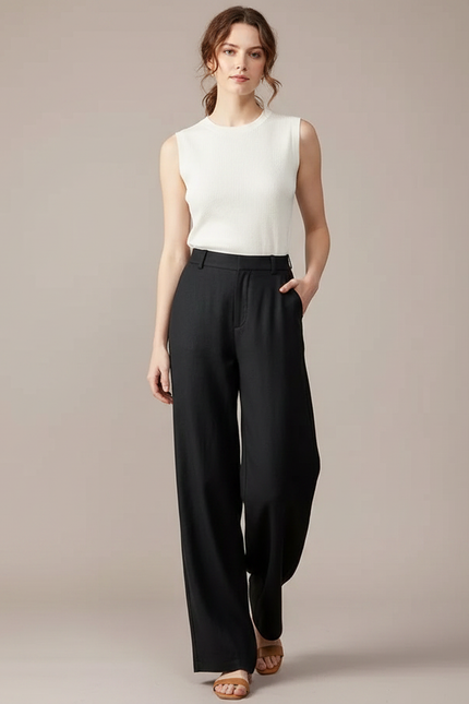 Pantalon Fluide Femme Noir Palazzo Viscose Chic Été