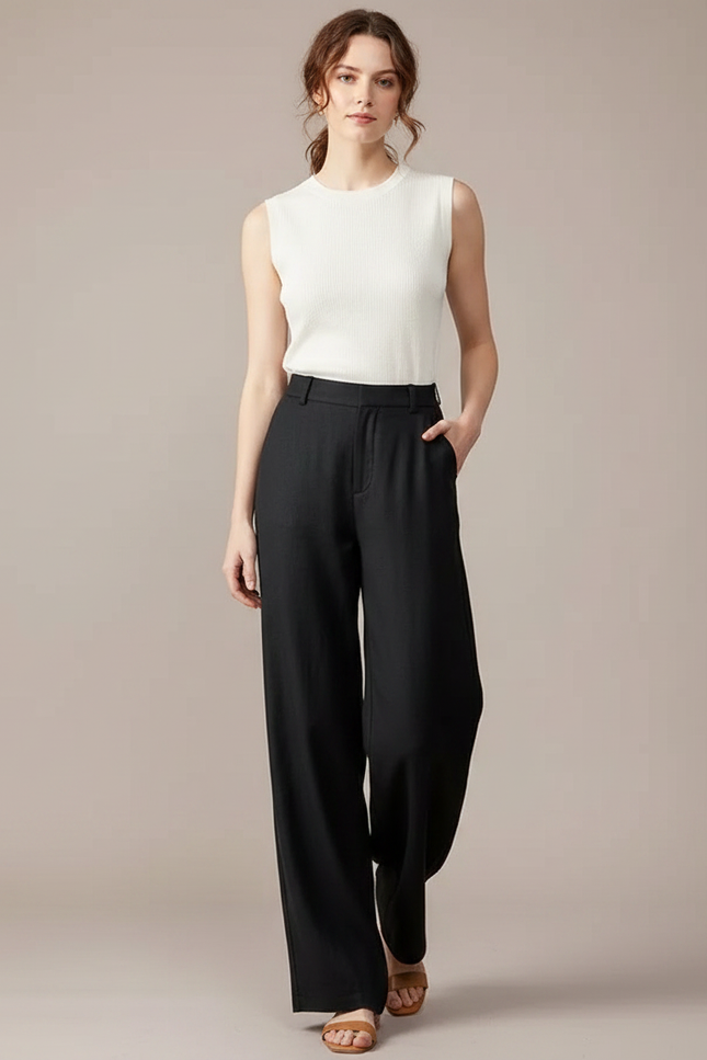 Pantalon Fluide Femme Noir Palazzo Viscose Chic Été