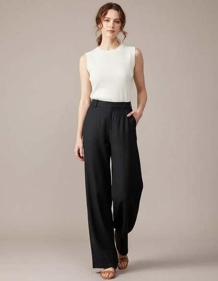 Pantalon Fluide Femme Noir Palazzo Viscose Chic Été