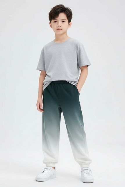 Pantalon Fluide Dégradé Vert Blanc Ample Enfant - Multicolore Molleton