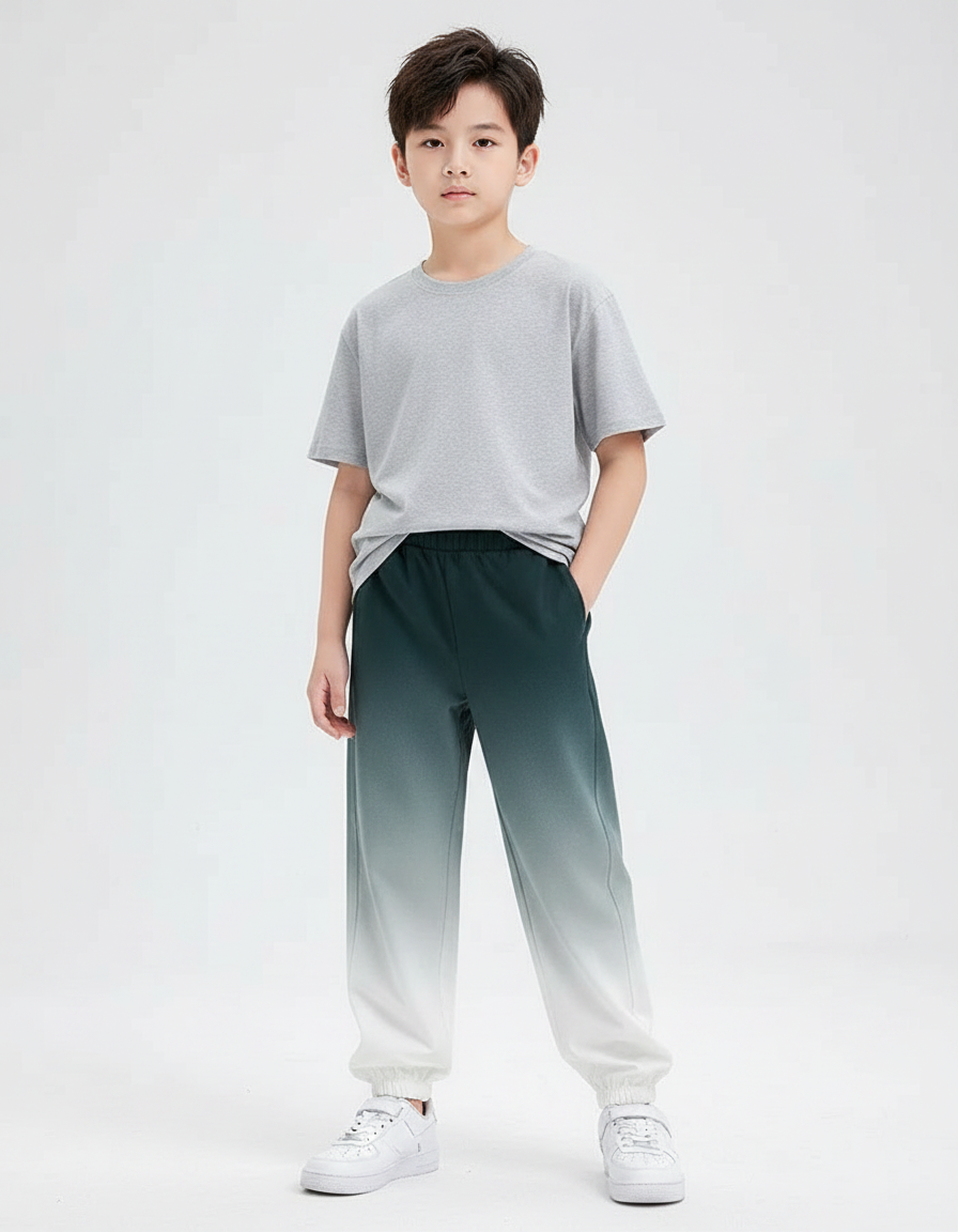 Pantalon Fluide Dégradé Vert Blanc Ample Enfant - Multicolore Molleton