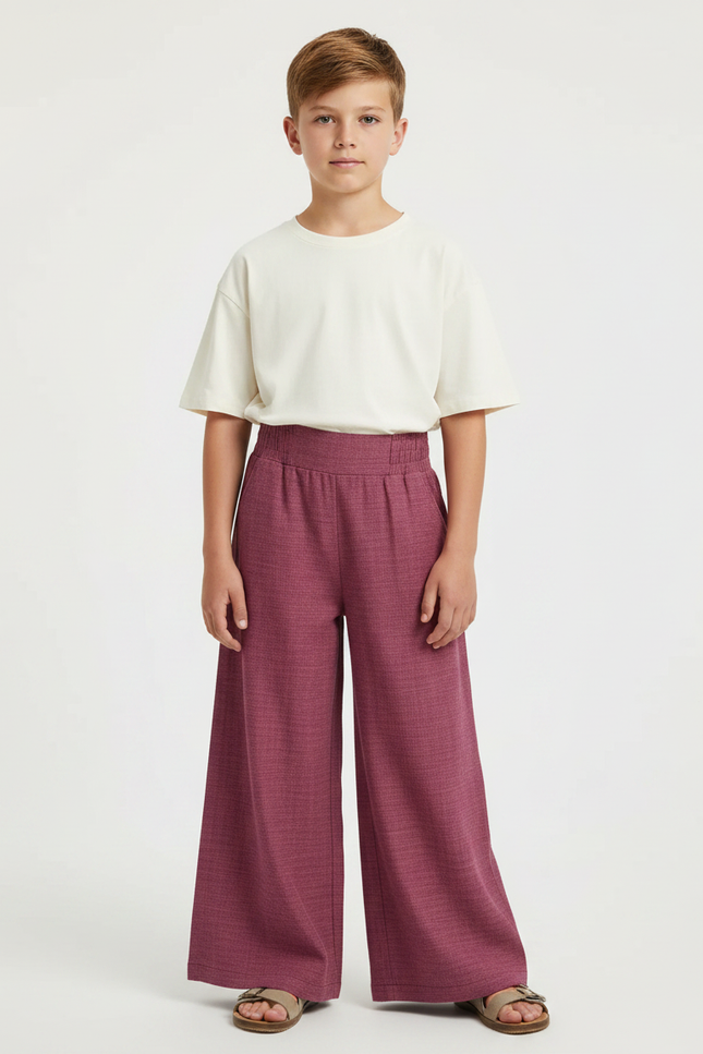 Pantalon Fluide Bordeaux Ample Confortable Texturé - Tweed