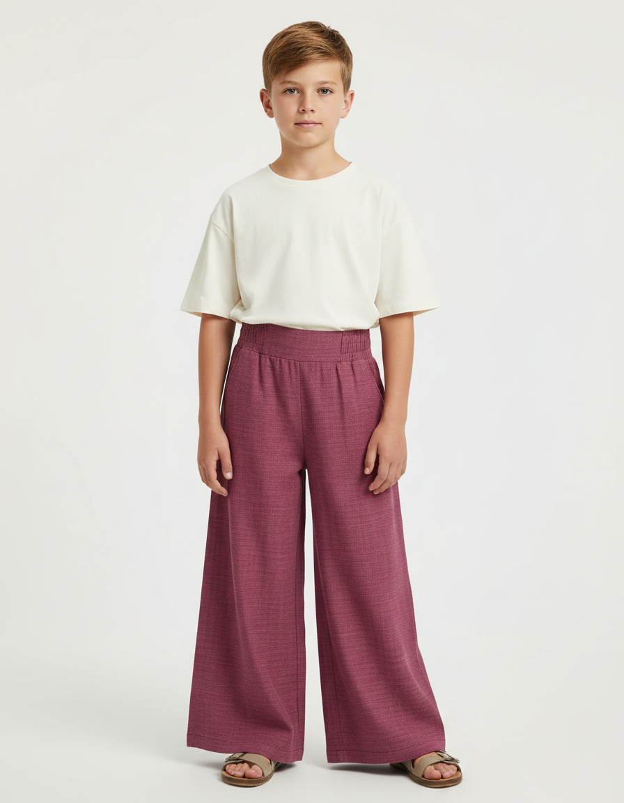 Pantalon Fluide Bordeaux Ample Confortable Texturé - Tweed