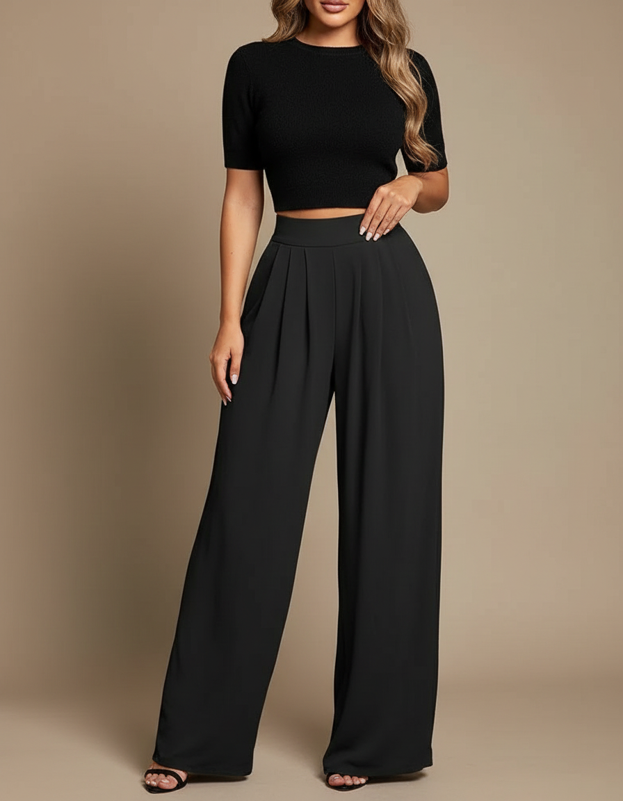 Ensemble Pantalon Fluide Ceremonie - Noir Viscose