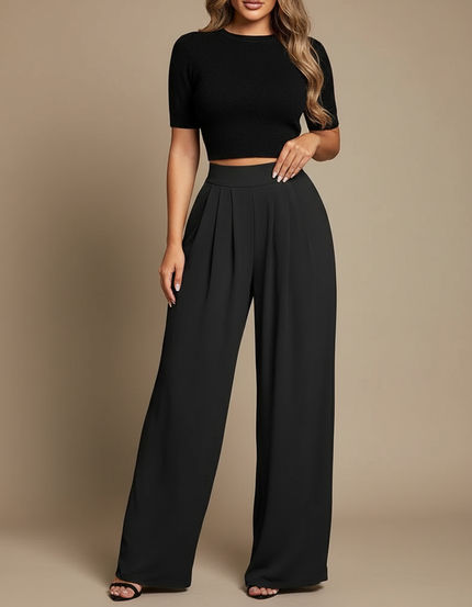 Ensemble Pantalon Fluide Ceremonie - Noir Viscose