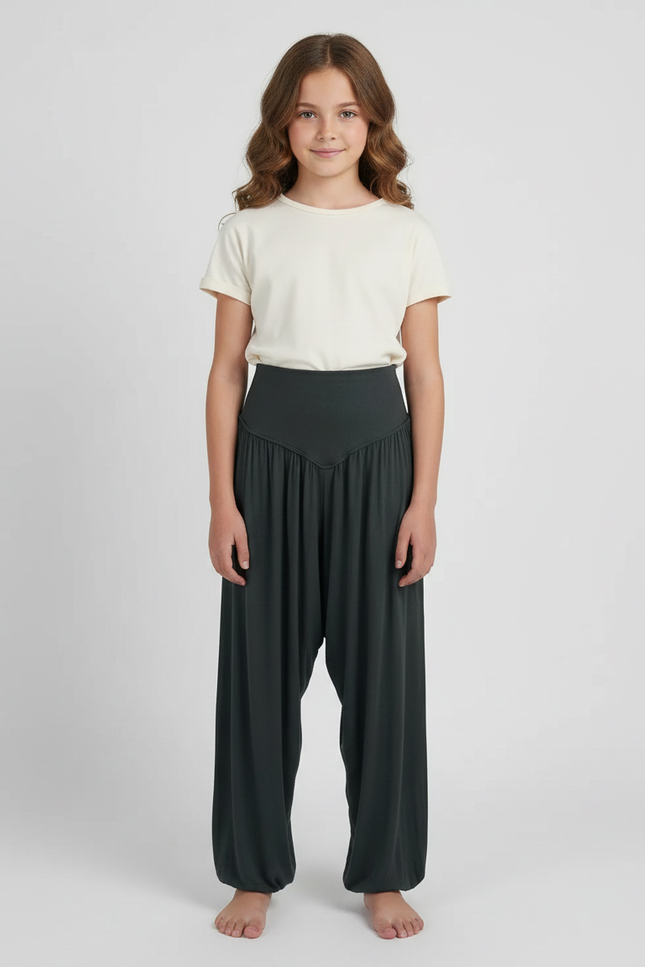 Pantalon Fluide Vert Ample Yoga Confortable Fille - Viscose