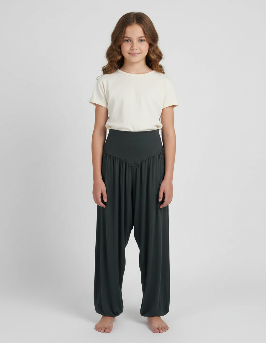 Pantalon Fluide Vert Ample Yoga Confortable Fille - Viscose