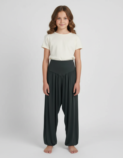 Pantalon Fluide Vert Ample Yoga Confortable Fille - Viscose