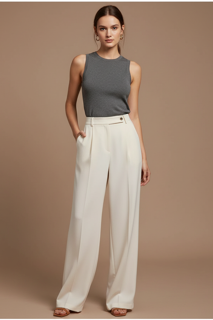 Pantalon Crepe Fluide Blanc - Viscose