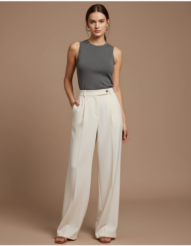 Pantalon Crepe Fluide Blanc - Viscose