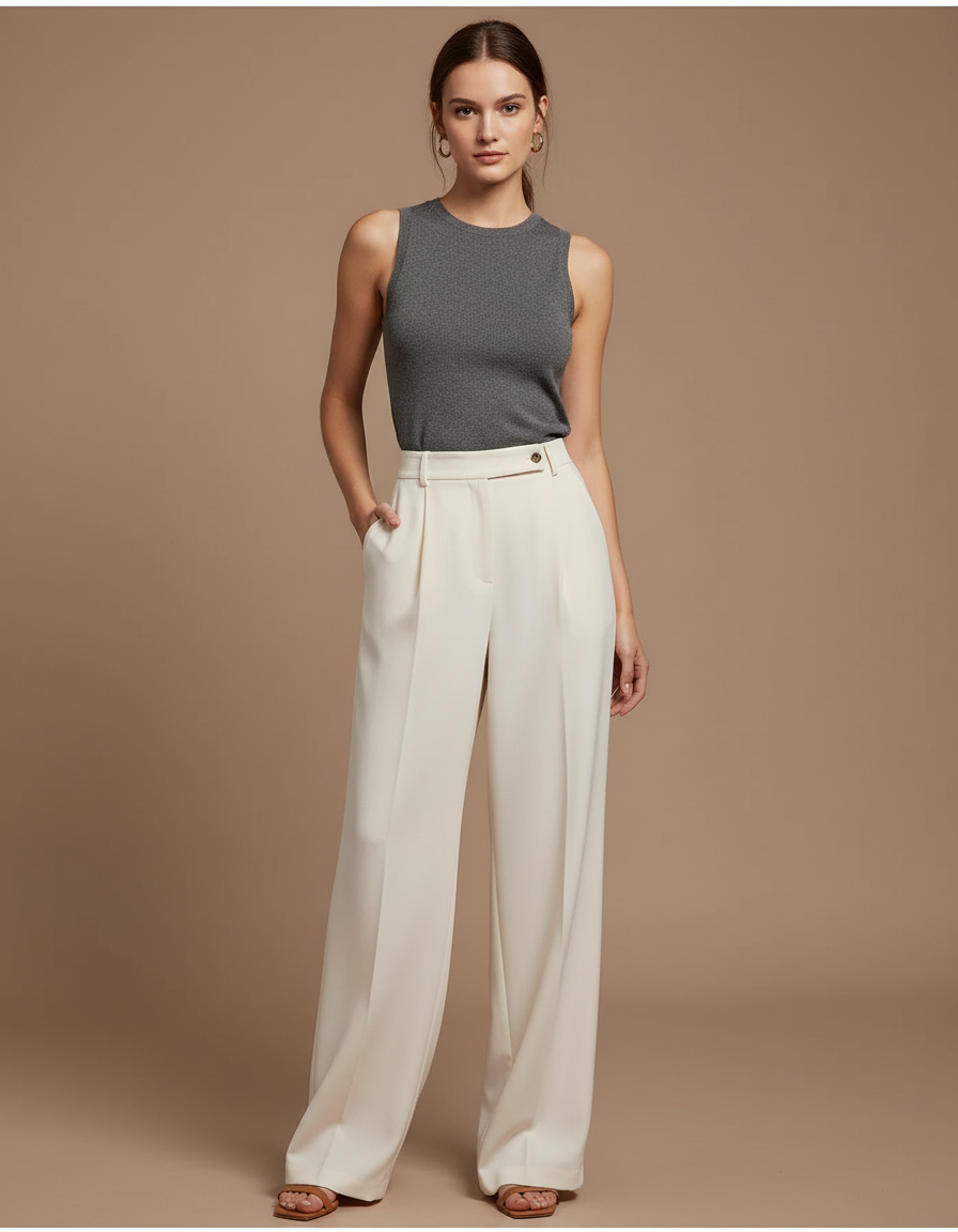 Pantalon Crepe Fluide Blanc - Viscose